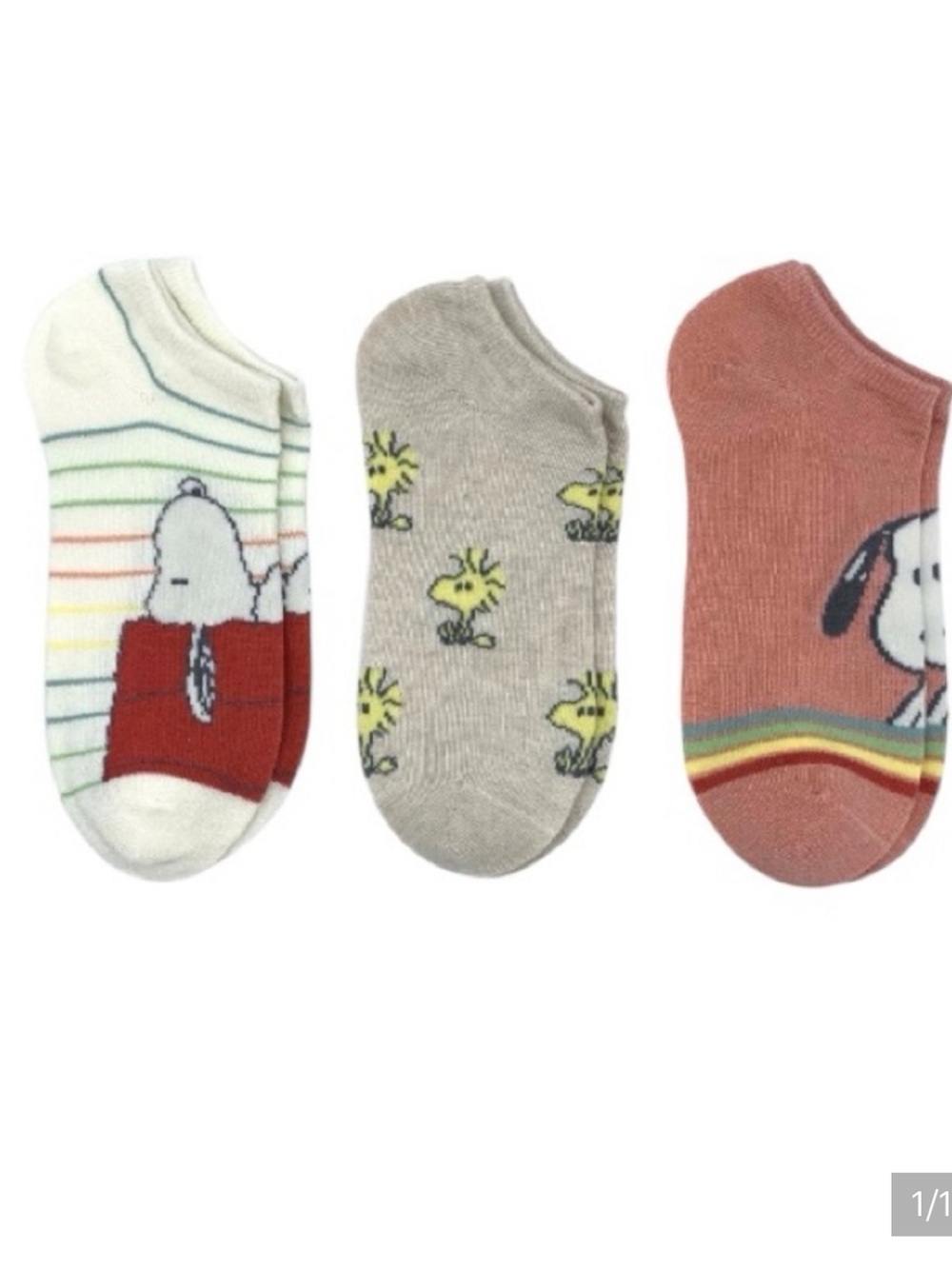 Peanuts No-Show Socks 3-Pack - White, Gray, Rust